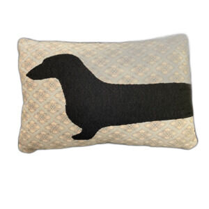 Dachshund Throw Pillow front only Blk.Weiner Dog Tapestry Beige Black Silhouette